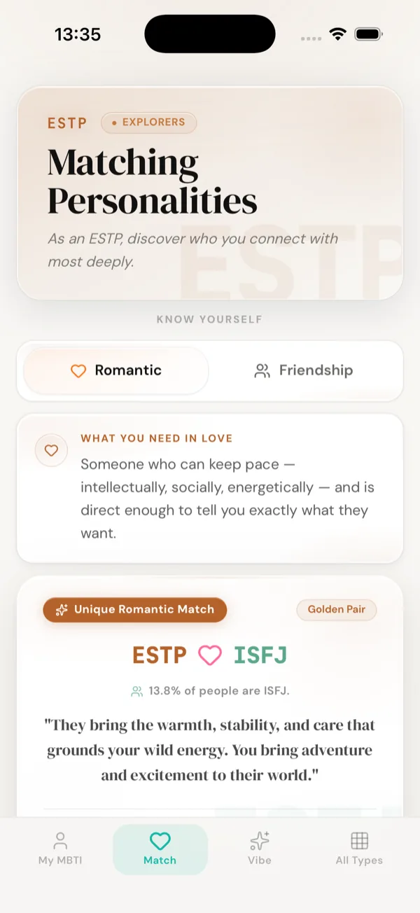 MBTI Lens compatibility match — romantic and friendship type matching